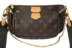 極美品 LOUIS VUITTON ルイヴィトン ミュルティポシェット アクセソワール カーキ ショルダーバッグ モノグラム M44813 中古 67573