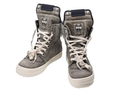 新品未使用 クロムハーツ リックオウエンス ジオバスケット スニーカー CHクロス ダガー レザー シルバー925 サイズ38 グレー 中古 67583