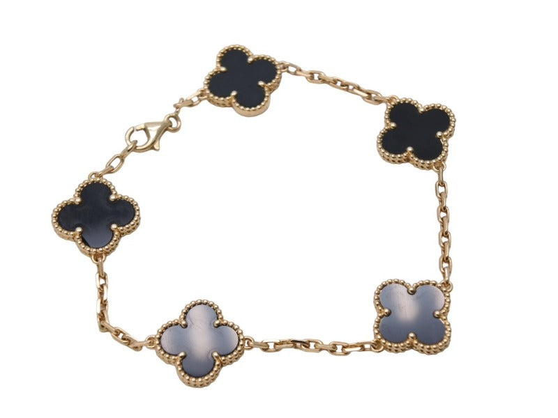 極美品 VanCleef&Arpels ヴァンクリーフ&アーペル 5モチーフ パール アルハンブラ ブレスレット K18YG 12g 中古 67593