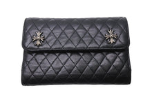 Load image into Gallery viewer, CHROME HEARTS クロムハーツ 三つ折りウェーブウォレット クロスボールボタン キルティング ブラック シルバー925 美品 中古 67601