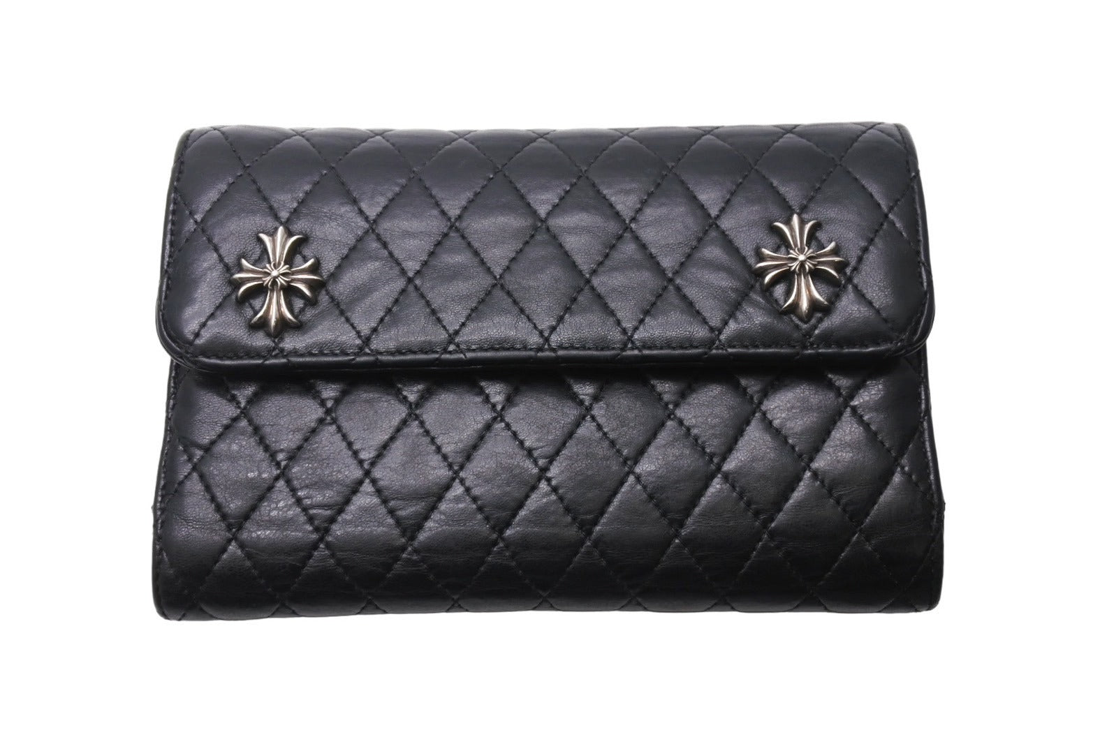 CHROME HEARTS風 黒 三つ折り財布 ウォレットチェーンセット 掲載完了！クロムハーツ財布、新作のクリップ＆チェーン付きの