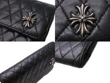 Load image into Gallery viewer, CHROME HEARTS クロムハーツ 三つ折りウェーブウォレット クロスボールボタン キルティング ブラック シルバー925 美品 中古 67601
