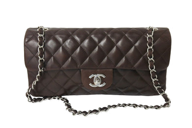 CHANEL シャネル イーストウエスト チェーンショルダーバッグ 10番台 2006年 ラムスキン ブラウン シルバー金具 美品 中古 67632