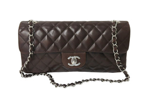 CHANEL シャネル イーストウエスト チェーンショルダーバッグ 10番台 2006年 ラムスキン ブラウン シルバー金具 美品 中古 67632