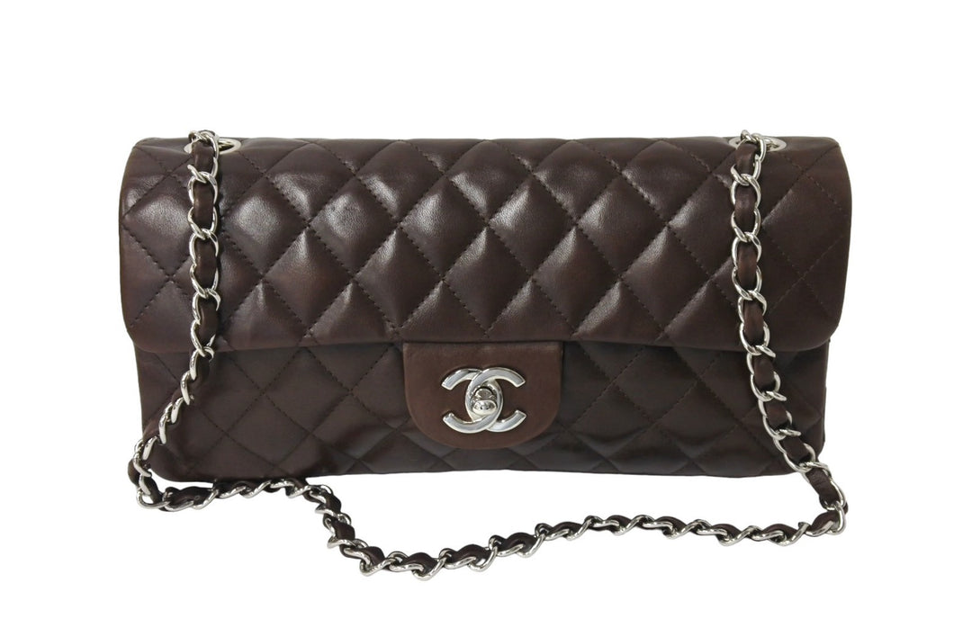 CHANEL シャネル イーストウエスト チェーンショルダーバッグ 10番台 2006年 ラムスキン ブラウン シルバー金具 美品 中古 67632