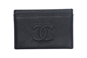 CHANEL シャネル カードケース 15番台 48655 タイムレスクラシックライン ココマーク キャビアスキン ブラック 美品 中古 67648