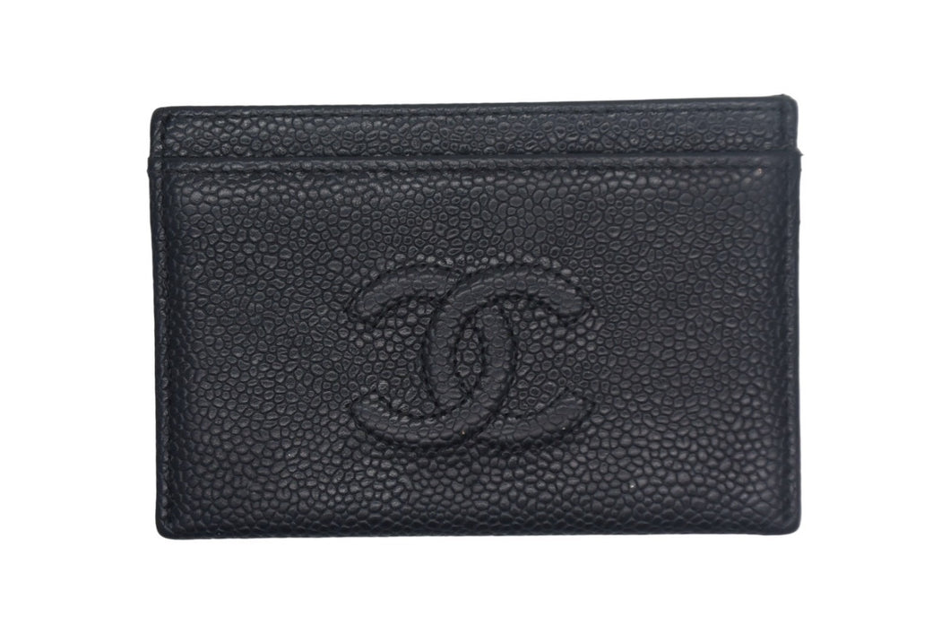 CHANEL シャネル カードケース 15番台 48655 タイムレスクラシックライン ココマーク キャビアスキン ブラック 美品 中古 67648