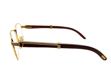 Load image into Gallery viewer, 極美品 CARTIER カルティエ メガネ アイウェア 140b サイズ58□18 ウッドテンプル ゴールド シルバー ブラウン 度入り 中古 67653