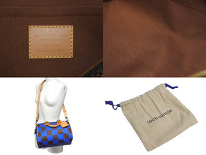 新品同様 LOUISVUITTON ルイヴィトン スピーディ バンドリエール 18 2WAY ミニボストンバッグ ダミエポップ ブルー 中古 4c067704 正