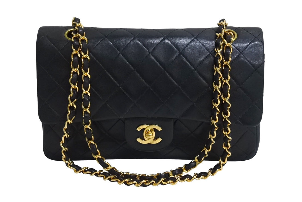 CHANEL シャネル マトラッセ 25 ショルダーバッグ ダブルフラップ 3番台 ラムスキン ブラック ゴールド 美品 中古 67716