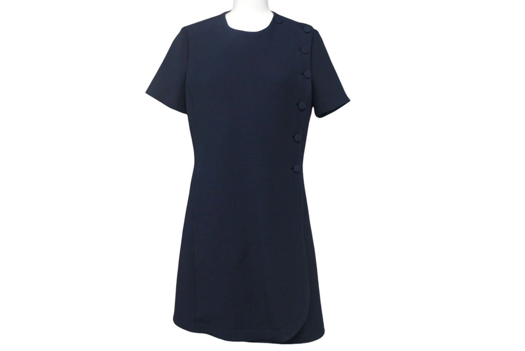 極美品 Christian Dior クリスチャンディオール 半袖ワンピース 7E21632A1166 サイズ36 ネイビー ウール シルク 中古 4c067731