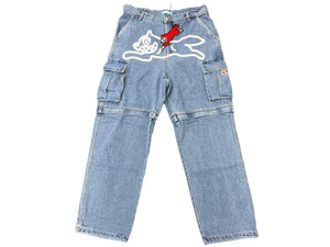 新品未使用 BILLIONAIREBOYSCLUB ビリオネアボーイズクラブ ICECREAM アイスクリーム 2WAYWASHED DENIM CARGO PANTS サイズL ライトブルー
