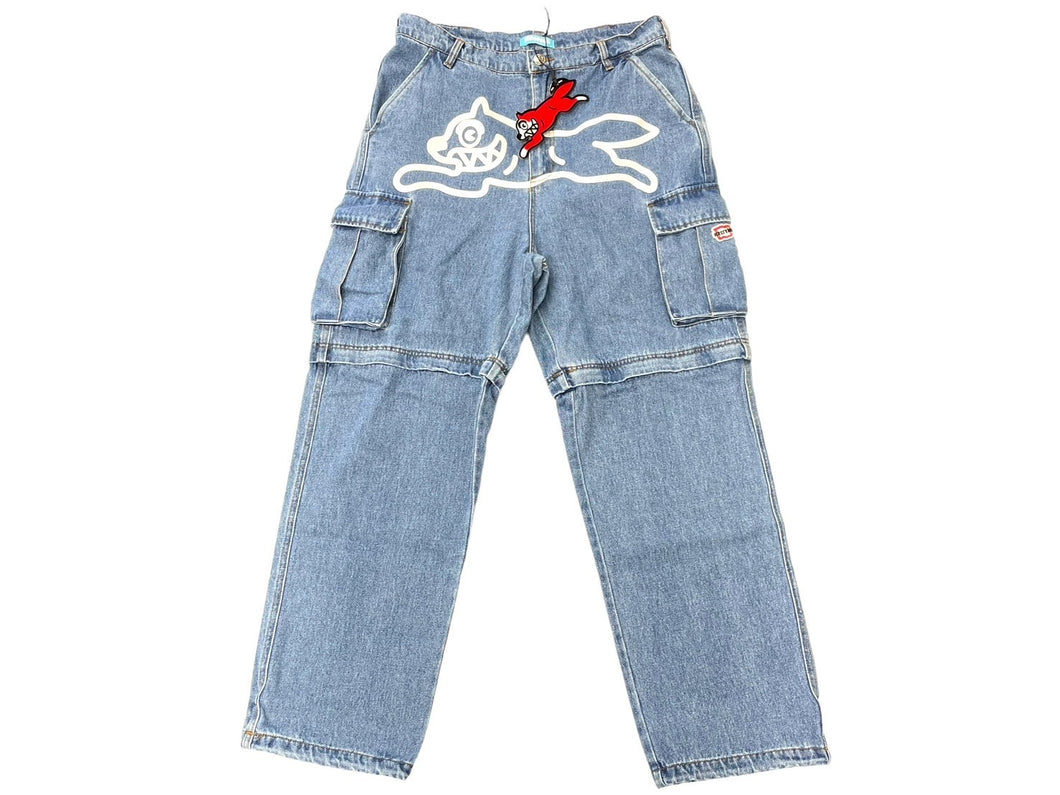 新品未使用 BILLIONAIREBOYSCLUB ビリオネアボーイズクラブ ICECREAM アイスクリーム 2WAYWASHED DENIM CARGO PANTS サイズL ライトブルー