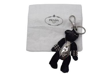 PRADA プラダ メタルベア キーホルダー チャーム クマ スタッズ 留め ブラック シルバー金具 美品 中古 4c067743 