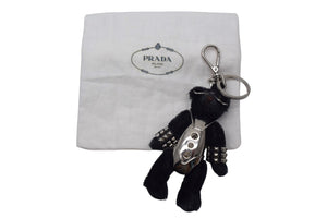 PRADA プラダ メタルベア キーホルダー チャーム クマ スタッズ 留め ブラック シルバー金具 美品 中古 4c067743 