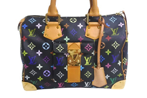 LOUISVUITTON ルイヴィトン モノグラムマルチカラー スピーディ30 ハンドバッグ 村上隆 M92642 ブラック 美品 中古 4c067775