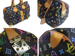 LOUISVUITTON ルイヴィトン モノグラムマルチカラー スピーディ30 ハンドバッグ 村上隆 M92642 ブラック 美品 中古 4c067775