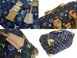 LOUISVUITTON ルイヴィトン モノグラムマルチカラー スピーディ30 ハンドバッグ 村上隆 M92642 ブラック 美品 中古 4c067775