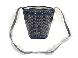 新品未使用 GOYARD ゴヤール プティフロ ショルダーバッグ バケットバッグ レザー コーティングキャンバス ネイビー 中古 4c067825