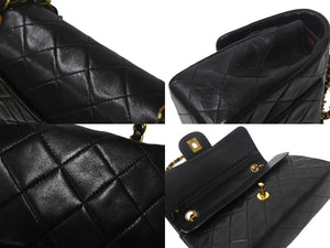 CHANEL シャネル マトラッセ WフラップWチェーンショルダーバッグ 3番台 ラムスキン ブラック ゴールド金具 美品 中古 4c068012