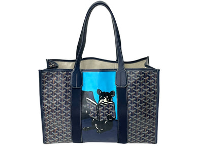 新品同様 Goyard ゴヤール ヴィレットMM トートバッグ フレンチブルドック PVC キャンバス ネイビーブルー 中古 4c068038