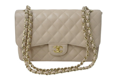 極美品 CHANEL シャネル マトラッセ30 Wチェーンショルダーバッグ 14番台 Wフラップ ココマーク キャビアスキン ベージュ ゴールド金具 中古 4c068079