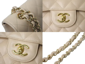 極美品 CHANEL シャネル マトラッセ30 Wチェーンショルダーバッグ 14番台 Wフラップ ココマーク キャビアスキン ベージュ ゴールド金具 中古 4c068079