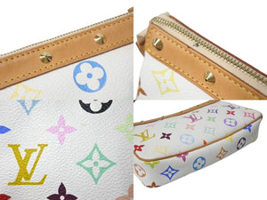 ルイヴィトン ルイヴィトン マルチカラー ポシェット アクセソワール アクセサリーポーチ M92649 村上隆 ホワイト 美品 中古 4c068094 