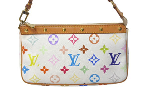 LOUIS VUITTON ルイヴィトン モノグラム マルチカラー ポシェット アクセソワール アクセサリーポーチ M92649 村上隆 ホワイト 美品 中古 4c068094