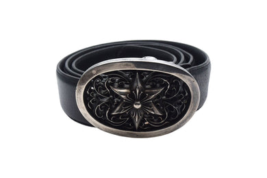 CHROME HEARTS クロムハーツ 1.5クラシック オーバルスター ベルト バックル サイズ36 シルバー925 レザー ブラック 美品 中古 4c068136