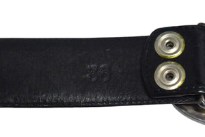 CHROME HEARTS クロムハーツ 1.5クラシック オーバルスター ベルト バックル サイズ36 シルバー925 レザー ブラック 美品 中古 4c068136