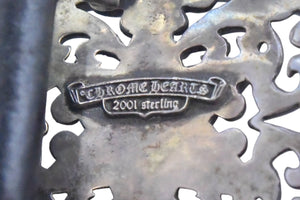 CHROME HEARTS クロムハーツ 1.5クラシック オーバルスター ベルト バックル サイズ36 シルバー925 レザー ブラック 美品 中古 4c068136