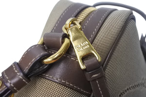 PRADA プラダ ショルダーバッグ ロゴジャガード 1BH089 UCW F0B16 ベージュ ブラウン ゴールド金具 美品 中古 4c068159
