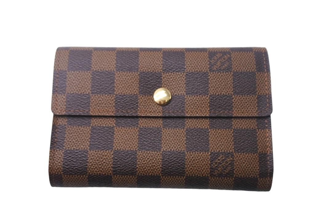 極美品 LouisVuitton ルイヴィトン ダミエ ポルトフォイユ アレクサンドラ 三つ折り財布 N63067 ブラウン PVC レザー 中古 4c068161