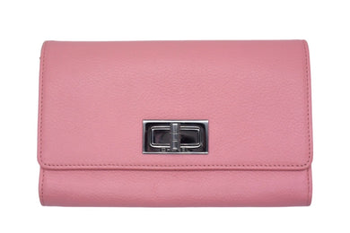 CHANEL シャネル 2.55 レザー ウォレット ピンク 10番台 ターンロック ロゴ 財布 シルバー金具 美品 中古 4c068169
