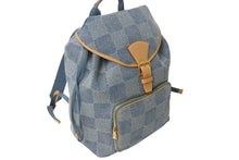 画像をギャラリービューアに読み込む, 新品同様 LouisVuitton ルイヴィトン モンスリ バックパック ダミエ デニム 3D N40708 コットンキャンバス ヌメ革 中古 4c068192