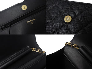 極美品 CHANEL シャネル マトラッセ CCフィグリーチェーンウォレット ショルダーバッグ 27番台 2019年頃 キャビアスキン ブラック 中古 4c068199