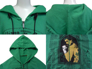 John galliano ジョンガリアーノ フーディ― プリント パーカー グリーン シルバー金具 サイズS コットン 美品 中古 4b000682