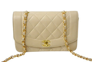 CHANEL シャネル ダイアナフラップ チェーンショルダーバッグ 3番台 ラムスキン ベージュ ゴールド金具 美品 中古 4c068200