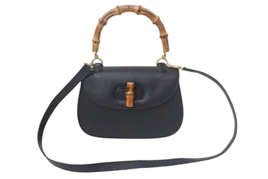 GUCCI グッチ バンブー2WAYショルダーバッグ ハンドバッグ 000 1364 0633 レザー ブラック ブラウン 美品 中古 4c068203 