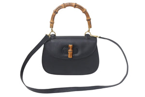 GUCCI グッチ バンブー2WAYショルダーバッグ ハンドバッグ 000 1364 0633 レザー ブラック ブラウン 美品 中古 4c068203 