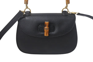 GUCCI グッチ バンブー2WAYショルダーバッグ ハンドバッグ 000 1364 0633 レザー ブラック ブラウン 美品 中古 4c068203 