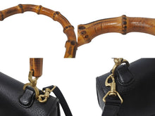 画像をギャラリービューアに読み込む, GUCCI グッチ バンブー2WAYショルダーバッグ ハンドバッグ 000 1364 0633 レザー ブラック ブラウン 美品 中古 4c068203 