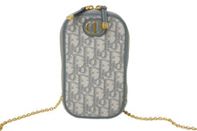 Load image into Gallery viewer, 極美品 ChristianDior クリスチャンディオール オブリーク チェーン フォンポーチ ショルダーバッグ グレー ゴールド金具 中古 4c068216