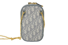 Load image into Gallery viewer, 極美品 ChristianDior クリスチャンディオール オブリーク チェーン フォンポーチ ショルダーバッグ グレー ゴールド金具 中古 4c068216