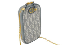 Load image into Gallery viewer, 極美品 ChristianDior クリスチャンディオール オブリーク チェーン フォンポーチ ショルダーバッグ グレー ゴールド金具 中古 4c068216