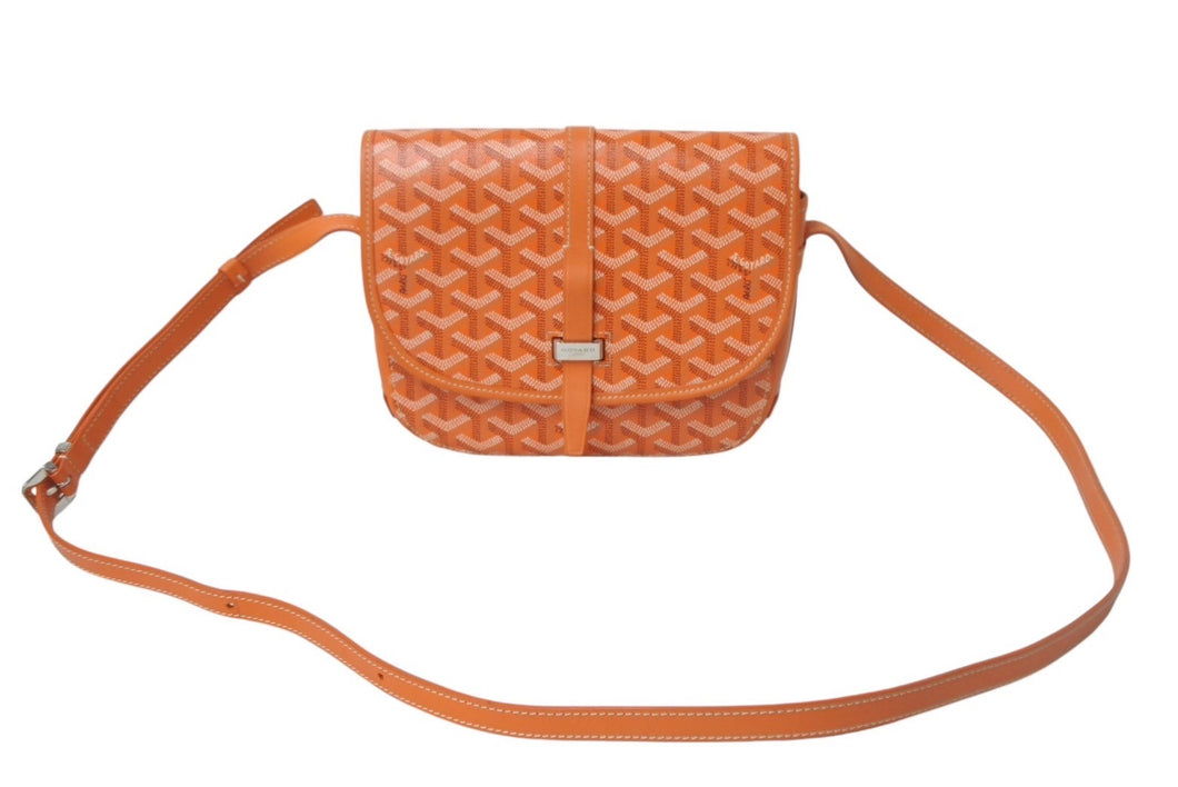 GOYARD ゴヤール ベルヴェデーレPM バッグ ショルダーバッグ オレンジ PVC レザー ヘリンボーン柄 美品 中古 4c068265