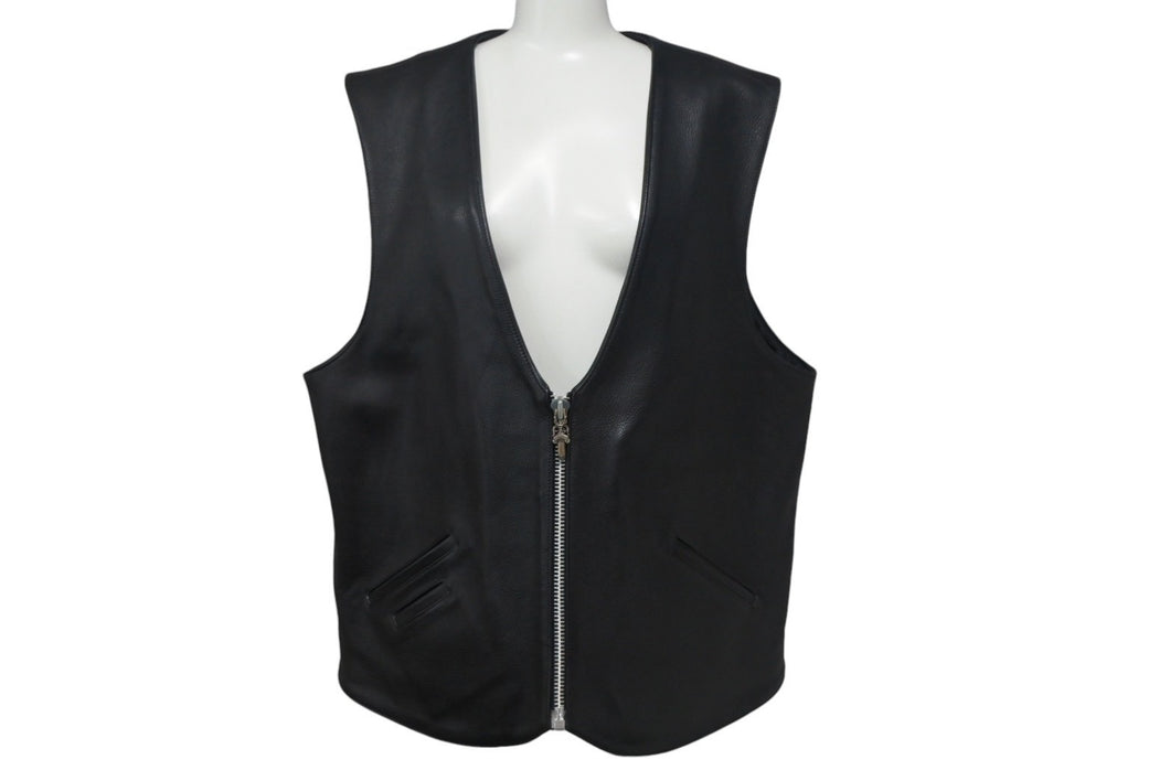 Chrome Hearts クロムハーツ BASIC ZIP FRONT レザーベスト シンチバック ダガー スクロールラベル 美品 中古 4c068280