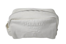 画像をギャラリービューアに読み込む, PRADA プラダ ポーチ ミニ トライアングルロゴ イタリア製バッグ ハンドキャンバス ホワイト シルバー金具 美品 中古 4c068318 