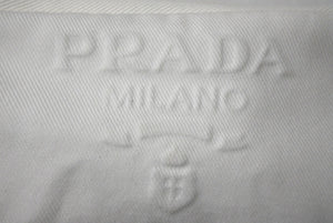 PRADA プラダ ポーチ ミニ トライアングルロゴ イタリア製バッグ ハンドキャンバス ホワイト シルバー金具 美品 中古 4c068318 